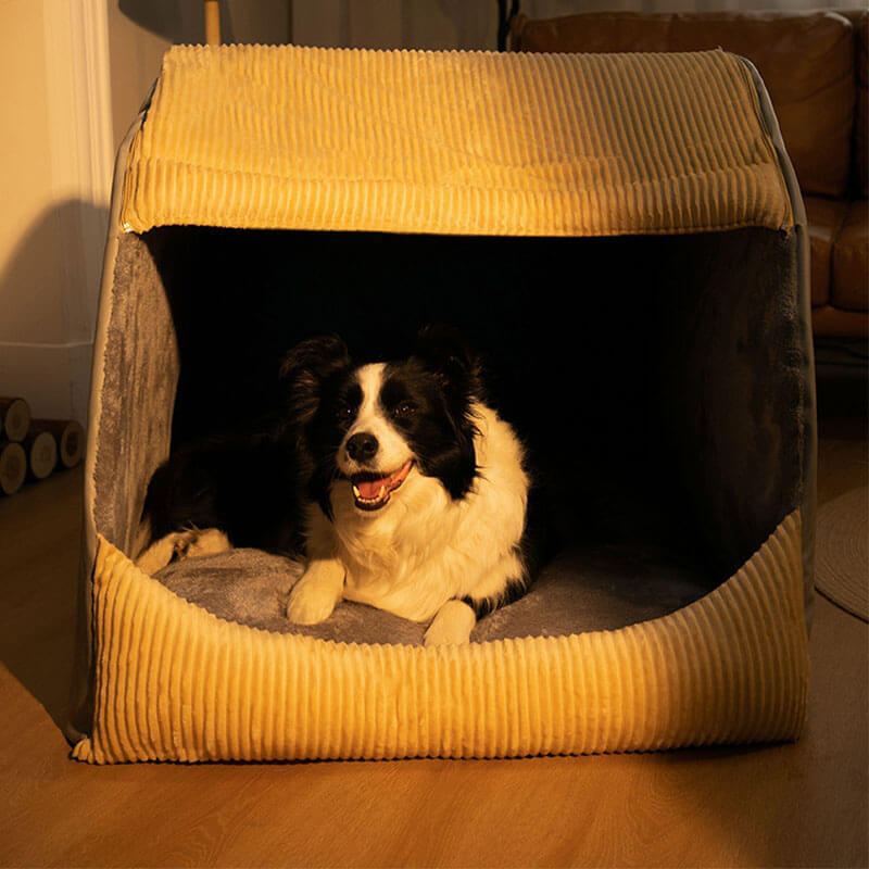 Warm Flannel Detachable Semi-Enclosed Large Dog Tent Bed