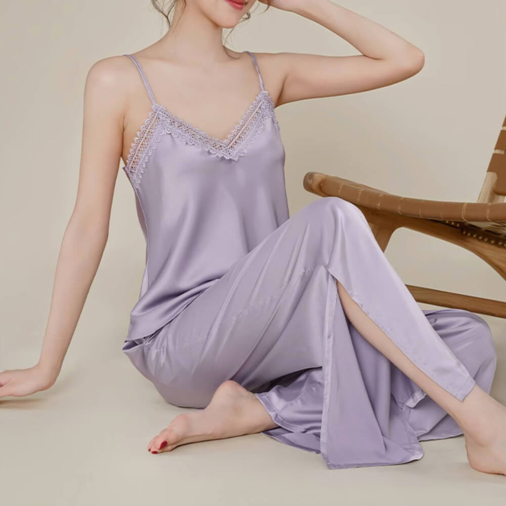 Women's Silk Satin Pajamas Set Cami Nightwear with Robe