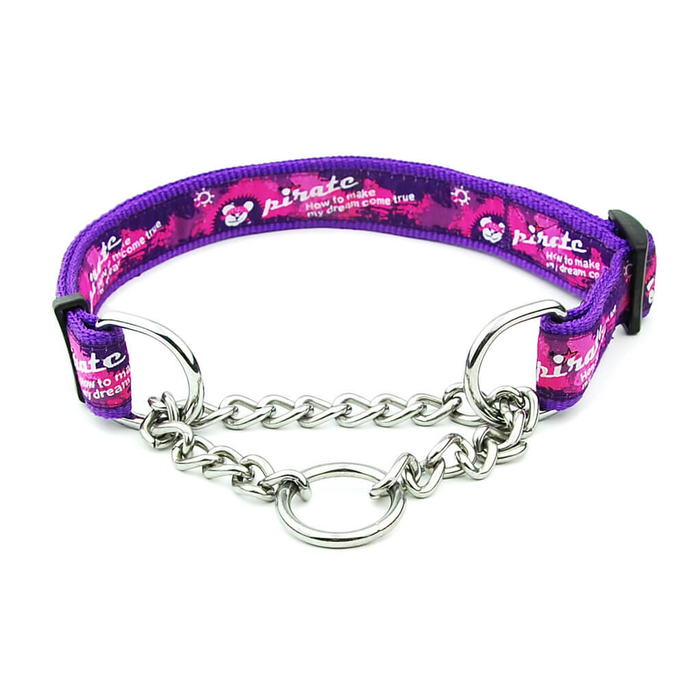 Mehrfarbiges Nylon-Hundehalsband mit Schiebekette