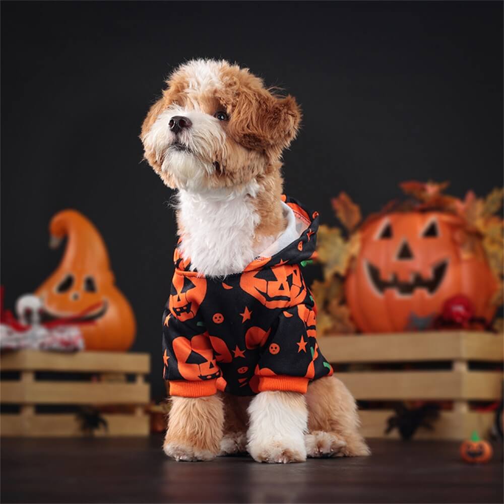 Sudadera con capucha con estampado de calabaza de Halloween para mascotas