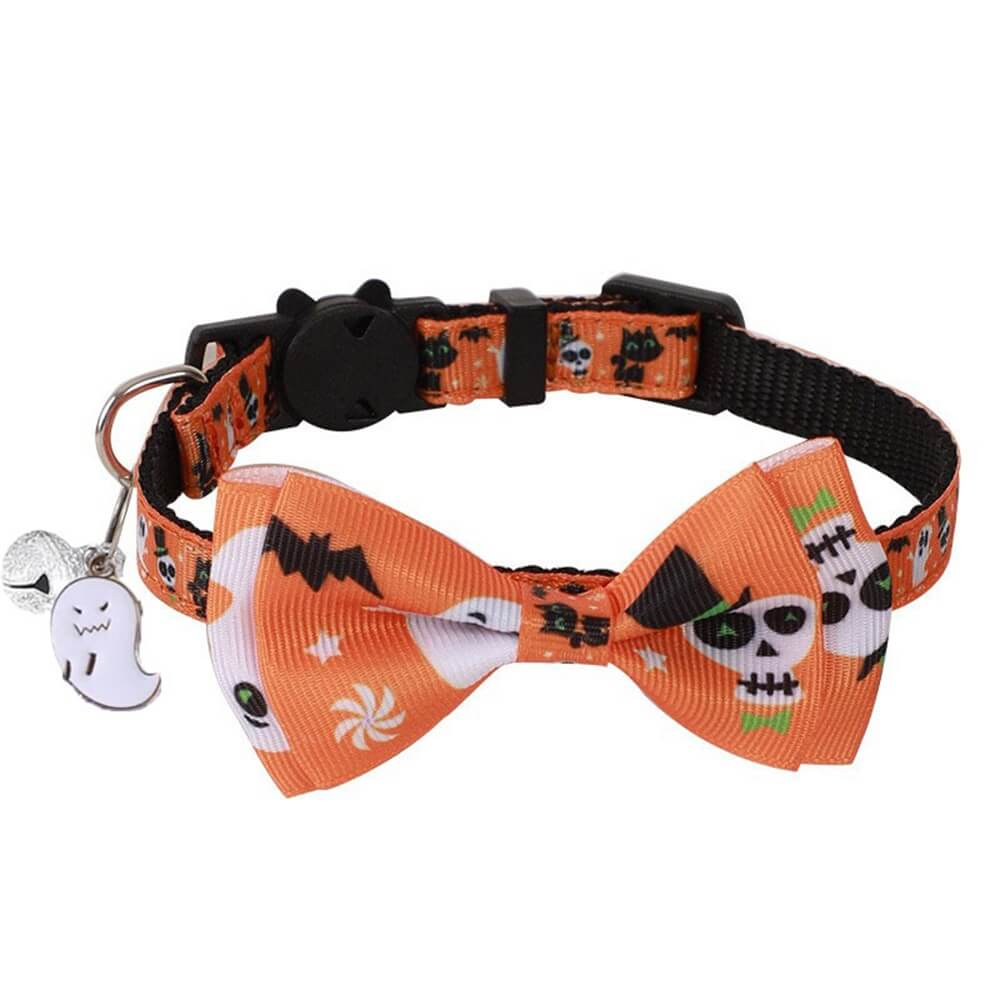 Collier pour animaux de compagnie d'Halloween avec nœud en ruban et cloche