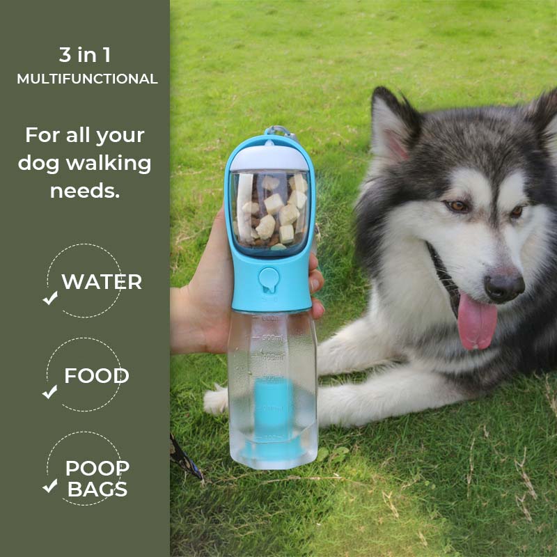 Bouteille d'eau portable multifonctionnelle 3 en 1 pour promener un chien