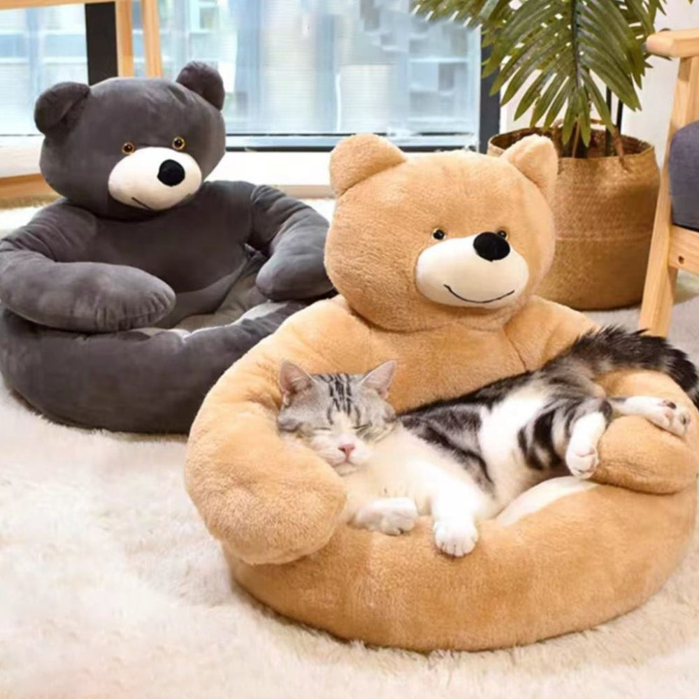 Linda cama desmontable para gatos con osito de abrazo