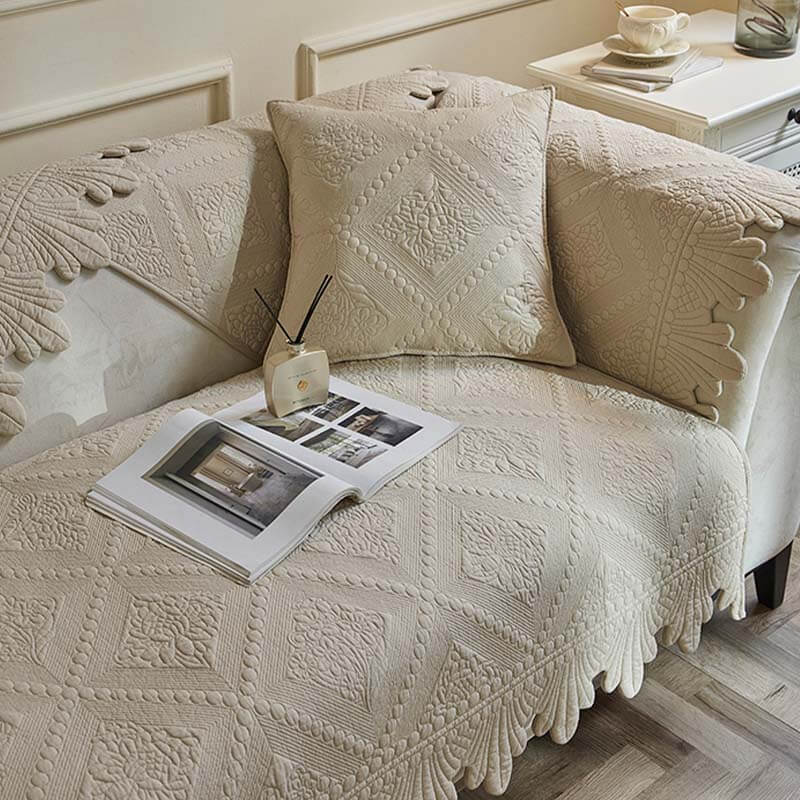 Waschbarer Couchbezug aus Baumwolle mit modischem Blattbesatz