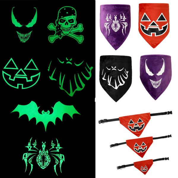 Luminoso Bandana de mascota de Halloween | Triángulo brillante y collar