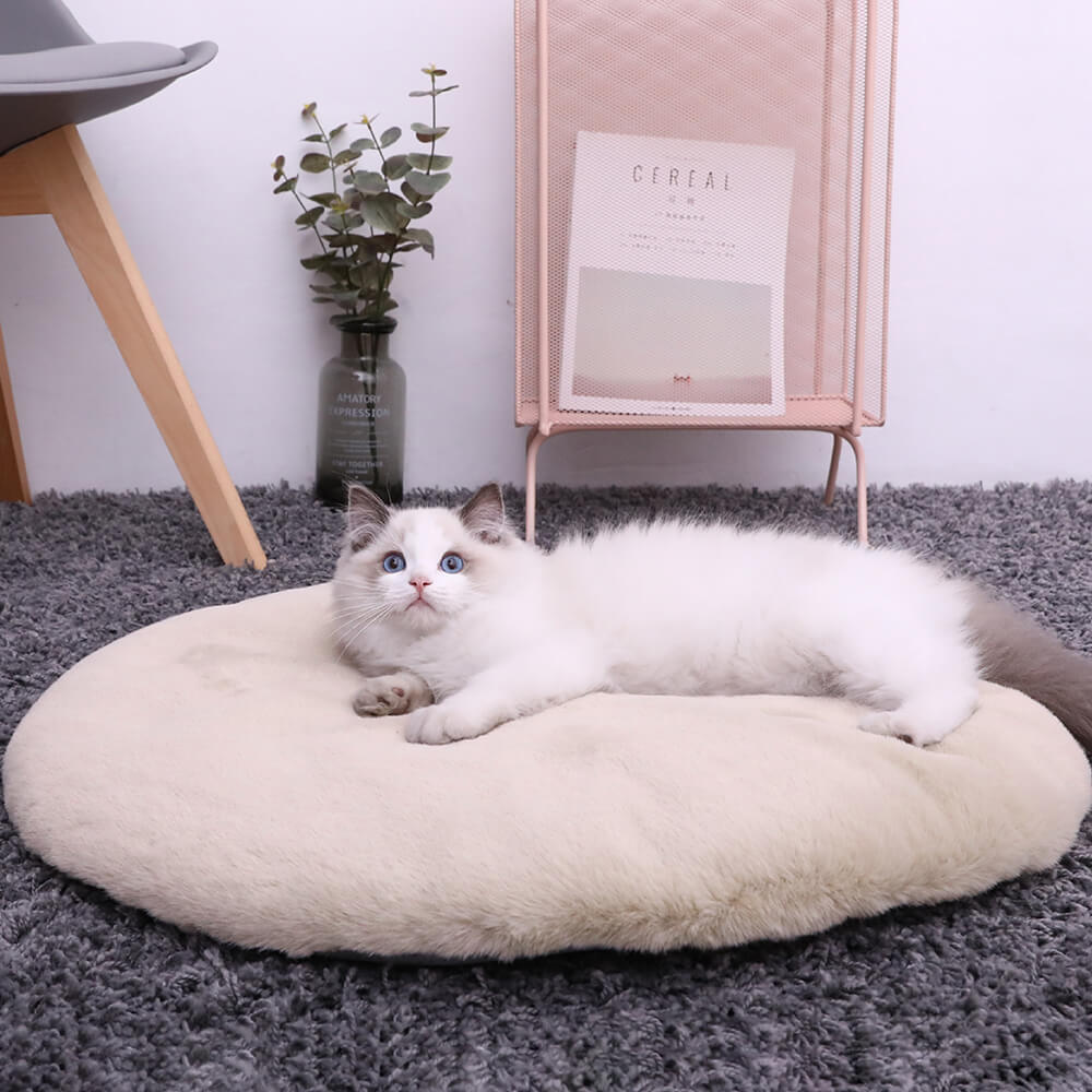 Tapis pelucheux rond en fausse fourrure fait à la main, super doux, pour animaux de compagnie